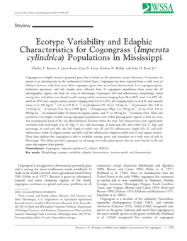 Imperata Cylindrica) Populations in Mississippi