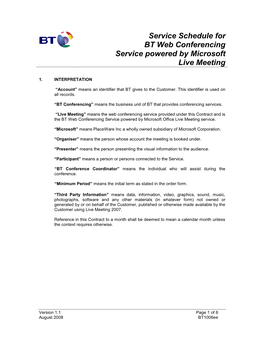Service Schedule for BT Web Conferencing Service Powered by Microsoft Live Meeting