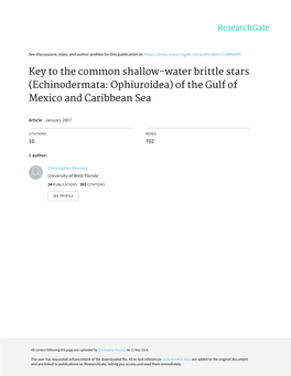 Key to the Common Shallow-Water Brittle Stars (Echinodermata: Ophiuroidea) of the Gulf of Mexico and Caribbean Sea