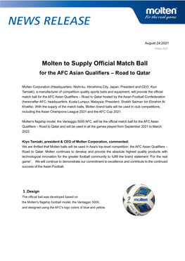 Molten to Supply Official Match Ball for the AFC Asian Qualifiers – Road to Qatar