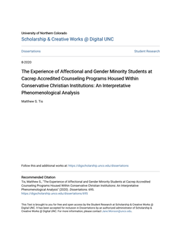 The Experience of Affectional and Gender Minority Students at Cacrep Accredited Counseling Programs Housed Within Conservative C