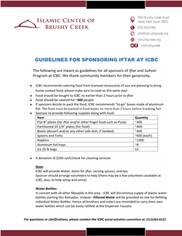 Guidelines for Sponsoring Iftar at Icbc