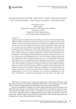 Marginalisation, Revolt and Adaptation: on Changing the Mayamara Tradition*