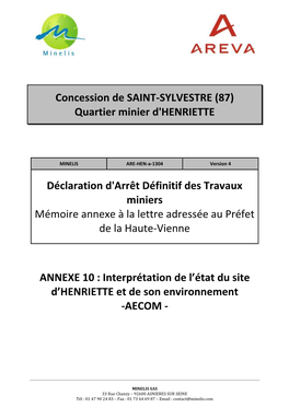 Concession De SAINT-SYLVESTRE (87) Quartier Minier D'henriette