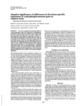 Expression of a Phosphoglucomutase Gene in Rainbow Trout (Polymorphism/Developmental Rate/Glycolysis/Salmo Gairdneri) FRED W
