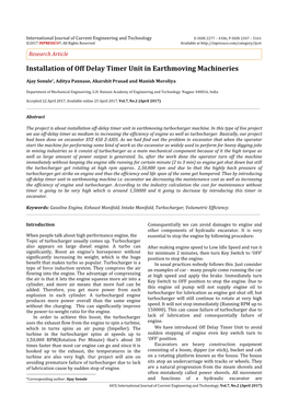 Installation of Off Delay Timer Unit in Earthmoving Machineries