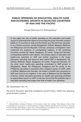 Public Spending on Education, Health Care and Economic Growth in Selected Countries of Asia and the Pacific