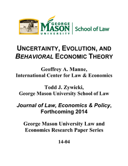 Uncertainty, Evolution, and Behavioral Economic Theory