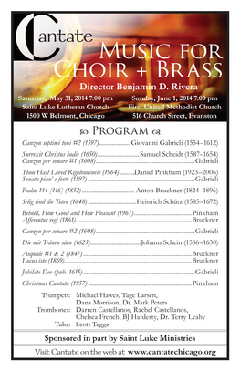 Cantate Concert Program May-June 2014 "Choir + Brass"