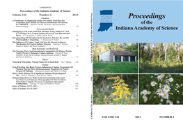 Proceedings Indiana Academy of Science Academy Indiana VOLUME 122 VOLUME