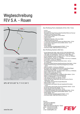 Wegbeschreibung FEV S.A. - Rouen