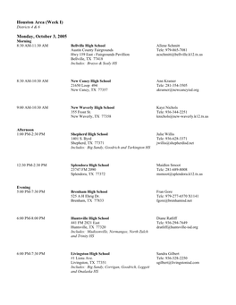 Houston Area (Week I) Districts 4 & 6