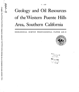 Geology and Oil Resources of the Western Puente Hills Area, Southern California