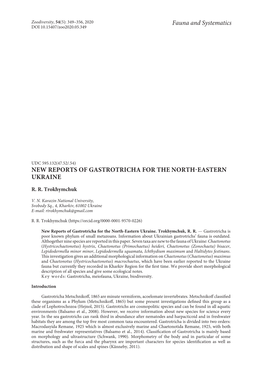 New Reports of Gastrotricha for the North-Eastern Ukraine