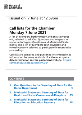 Ministerial Statement: Secretary of State for Health and Social Care on Covid-19 Update 15 3
