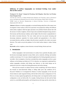 Influence of Surface Topography on Torsional Fretting Wear Under Flat-On-Flat Contact