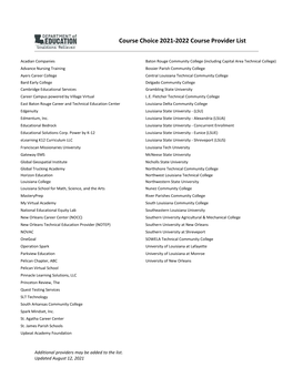 2020-2021 SCA/Course Choice Provider List