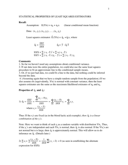 Statistical Properties of Least Squares Estimates