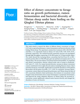 Effect of Dietary Concentrate to Forage Ratio on Growth Performance