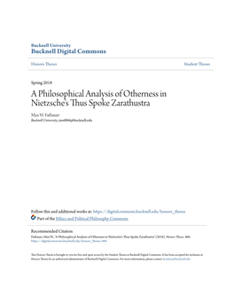 A Philosophical Analysis of Otherness in Nietzsche's Thus Spoke Zarathustra Max W