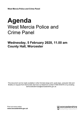 (Public Pack)Agenda Document for West Mercia Police and Crime Panel, 05/02/2020 11:00