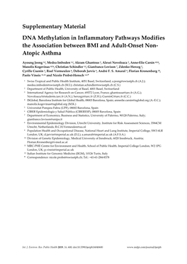 Supplementary Material DNA Methylation in Inflammatory Pathways Modifies the Association Between BMI and Adult-Onset Non- Atopic
