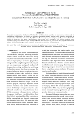 PERSEBARAN GEOGRAFIJENIS-JENIS Pimelodendron (EUPHORBIACEAE) DI MALESIA [Geographical Distribution of Pimelodendron Spp