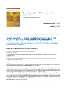 Transformation of the Chojnice Railway Junction in the Years 1989-2017 and Future Operational Perspectives