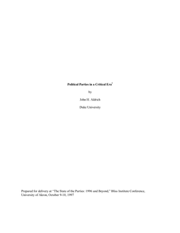 Political Parties in a Critical Era by John H. Aldrich