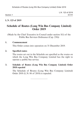 Schedule of Routes (Long Win Bus Company Limited) Order 2019