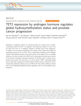 TET2 Repression by Androgen Hormone Regulates Global Hydroxymethylation Status and Prostate Cancer Progression