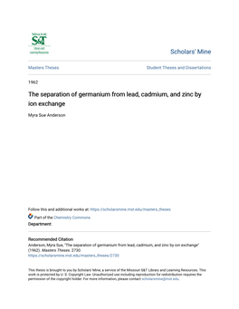 The Separation of Germanium from Lead, Cadmium, and Zinc by Ion Exchange