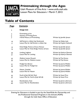 Printmaking Through the Ages Utah Museum of Fine Arts • Lesson Plans for Educators • March 7, 2012