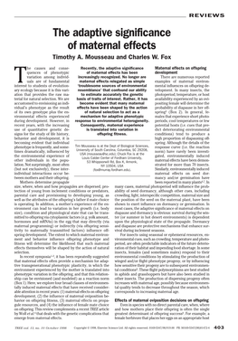 The Adaptive Significance of Maternal Effects Timothy A