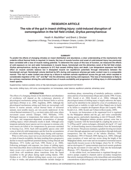 RESEARCH ARTICLE the Role of the Gut in Insect Chilling Injury: Cold-Induced Disruption of Osmoregulation in the Fall Field Cricket, Gryllus Pennsylvanicus