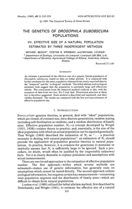 The Genetics of Drosophila Subobscura Populations