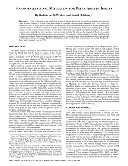 FLOOD ANALYSIS and MITIGATION for PETRA AREA in JORDAN By