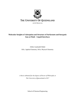 Molecular Insights of Adsorption and Structure of Surfactants and Inorganic Ions at Fluid – Liquid Interfaces