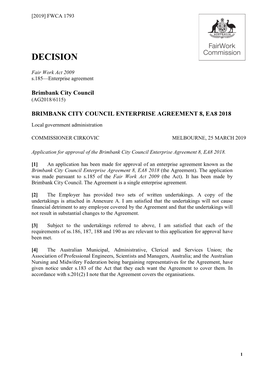 Brimbank City Council Enterprise Agreement 8, Ea8 2018