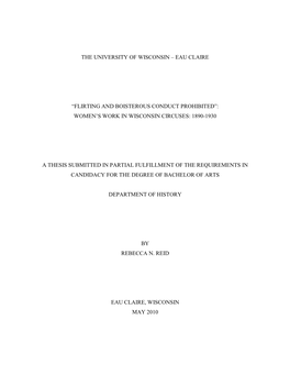 The University of Wisconsin – Eau Claire “Flirting and Boisterous Conduct Prohibited”: Women's Work in Wisconsin Circuse