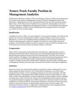 Tenure-Track Faculty Position in Management Analytics