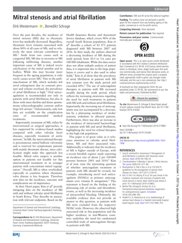 Mitral Stenosis and Atrial Fibrillation Funding the Authors Have Not Declared a Specific Heart: First Published As 10.1136/Heartjnl-2019-316282 on 6 February 2020