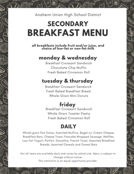 Breakfast Menu