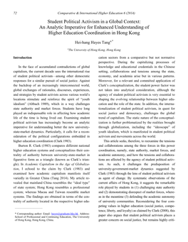Student Political Activism in a Global Context: an Analytic Imperative for Enhanced Understanding of Higher Education Coordination in Hong Kong