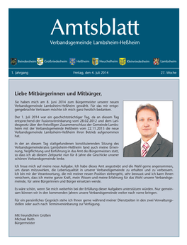 Verbandsgemeinde Lambsheim-Heßheim Liebe Mitbürgerinnen Und Mitbürger