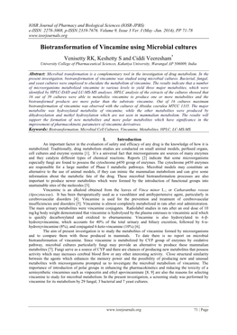 Biotransformation of Vincamine Using Microbial Cultures