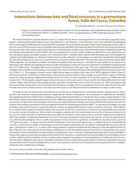 Interactions Between Bats and Floral Resources in a Premontane Forest, Valle Del Cauca, Colombia