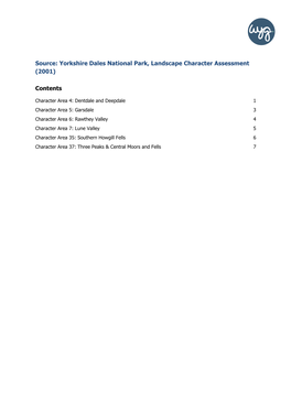 Yorkshire Dales National Park, Landscape Character Assessment (2001)