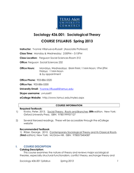 Sociological Theory COURSE SYLLABUS Spring 2013