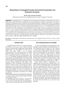 Biosynthesis of Conjugated Linoleic Acid and Its Incorporation Into Ruminant's Products**